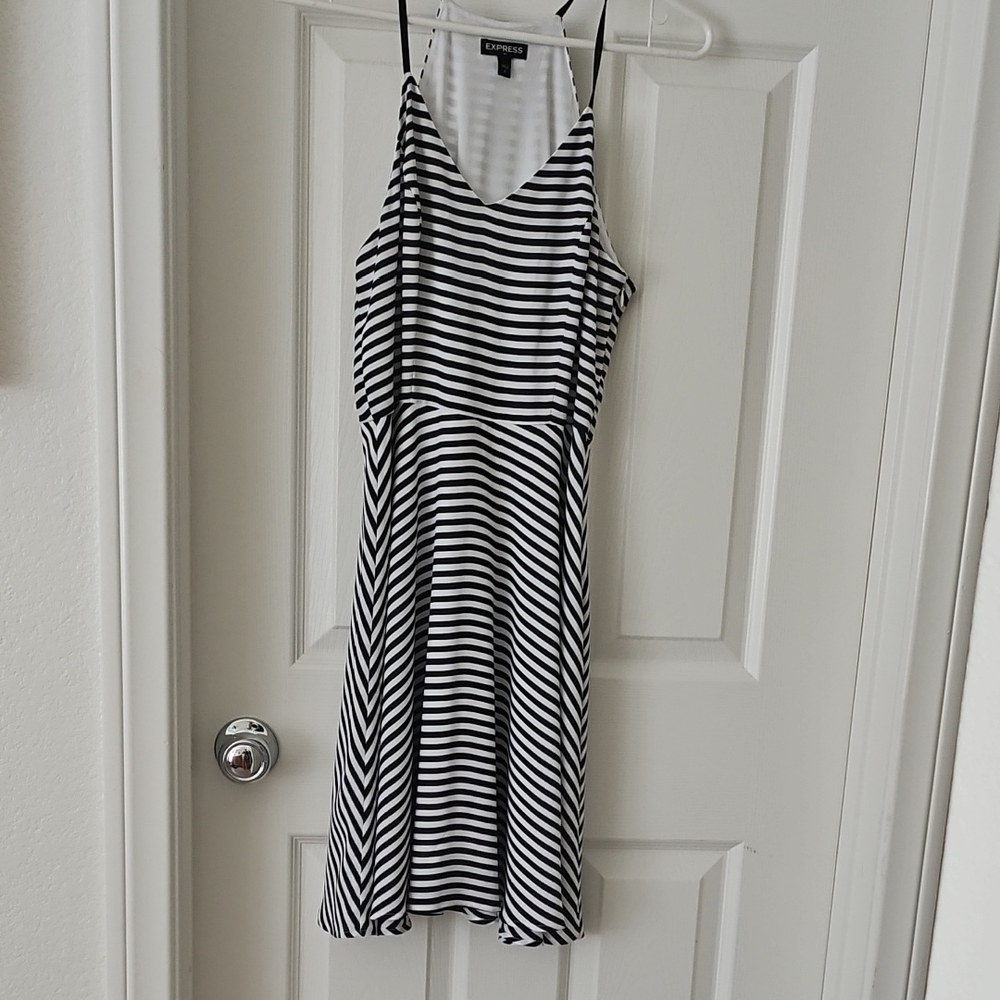 Express Black and White Striped Midi Dress